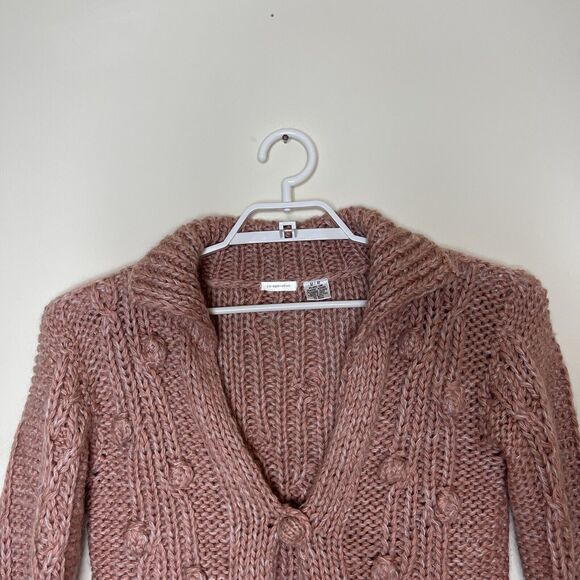 COOPERATIVE UO Women's Coral Pink Wool Bauble Pom Pom Cardigan Sweater Sz M - Picture 2 of 5